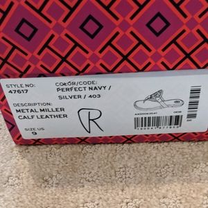 Tory Burch Shoes - NIB Tory Burch Metal Miller Sandal Navy Silver 9 Tory Burch Shoes - NIB Tory Burch Metal Miller Sandal Navy Silver 9